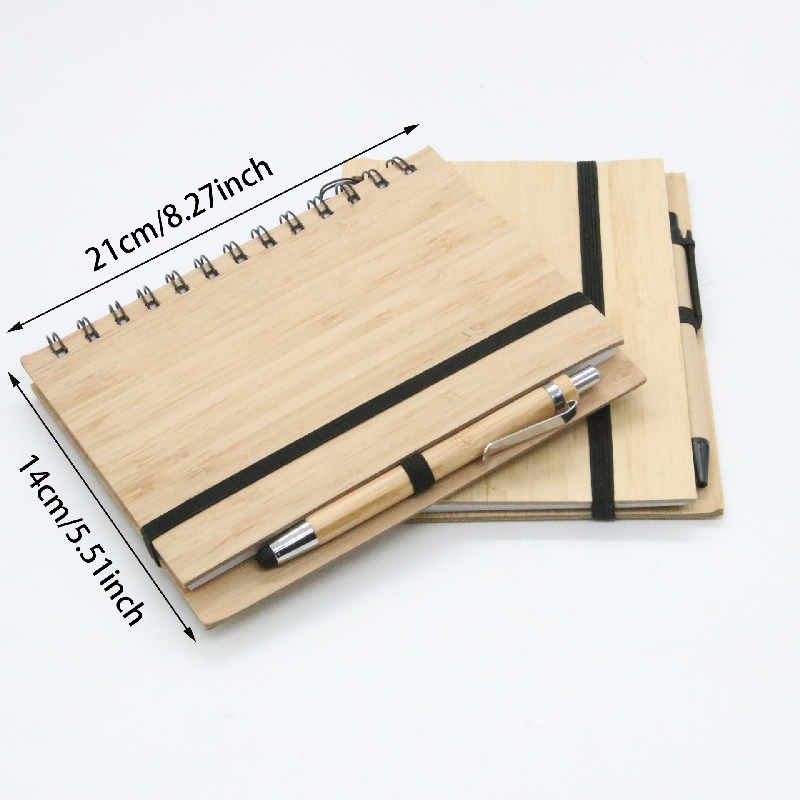 Sada na notebook s bambusovým dřevěným krytem se spirálou