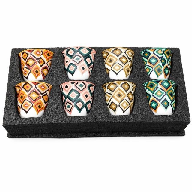Boho geometrický keramický šálek 8ks Dárková sada na kávu a čaj