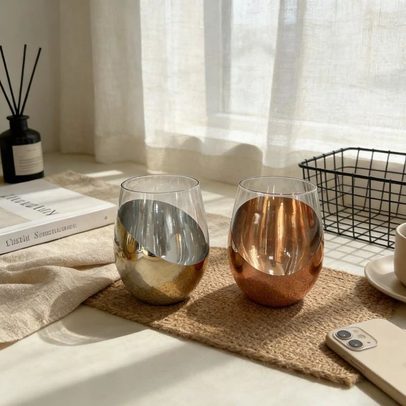 Multi Finish Half Plated Stemless Wine Glass