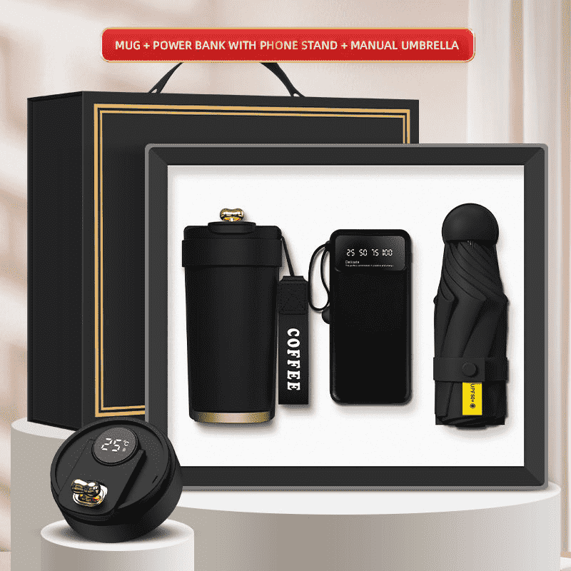 Vlastní logo 3-v-1 dárková krabička Hrnek Power Bank Mini Deštník